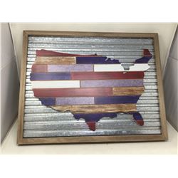 Wood USA Map on Metal