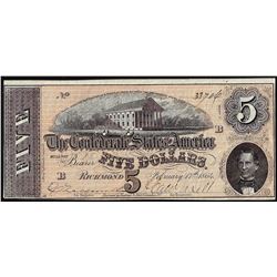 1864 $5 Confederate States of America Note