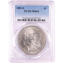 1881-S $1 Morgan Silver Dollar Coin PCGS MS64 Nice Toning