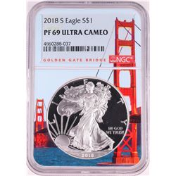 2018-S $1 Proof American Silver Eagle Coin NGC PF69 Ultra Cameo Bridge Core