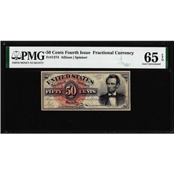 1863 Fourth Issue 50 Cent Lincoln Fractional Currency Note PMG Gem Uncirculated 65EPQ