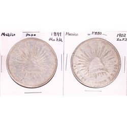 Lot of 1899 & 1902 Mexico Un Peso Silver Coins