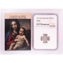 1547 KB Hungary Denar 'Madonna and Child' Coin NGC XF40 w/ Story Box