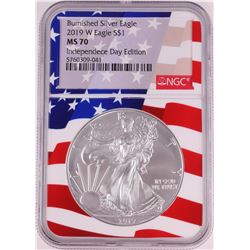 2019-W $1 Burnished American Silver Eagle Coin NGC MS70 Independence Day Flag Core