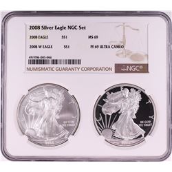 2008 $1 American Silver Eagle Coin Set NGC MS69/PF69 Ultra Cameo