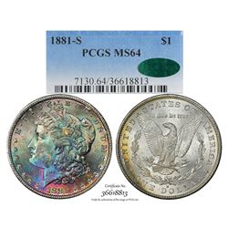 1881-S $1 Morgan Silver Dollar Coin PCGS MS64 CAC Amazing Toning