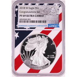 2018-W $1 Proof American Silver Eagle Coin NGC PF69 Ultra Cameo Congratulations Flag