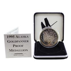 1995 Proof Alaska Gold Panner Silver Medallion with Gold Flake