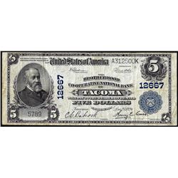 1902PB $5 Brotherhood Co-Operative NB Tacoma, WA CH# 12667 National Currency Note