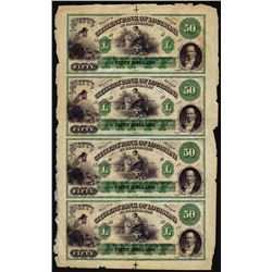 Uncut Sheet of (4) 1800's $50 Citizens Bank of Louisiana at Shreveport Obsolete Notes