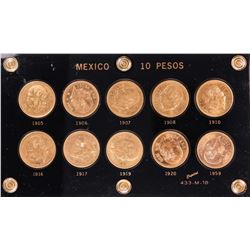 Lot of (10) Mexico 10 Pesos Gold Coins in Capitol Plastic