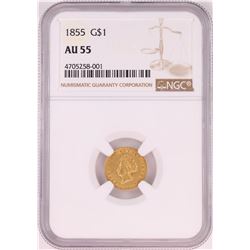 1855 $1 Indian Princess Head Gold Dollar Coin NGC AU55