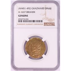 AH451-492 Ghaznavid Dinar A-1637 Ibrahim Gold Coin NGC Genuine