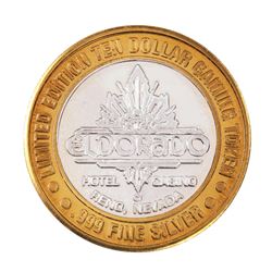 .999 Silver Eldorado Hotel and Casino $10 Casino Gaming Token Limited Edition