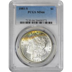 1881-S $1 Morgan Silver Dollar Coin PCGS MS64 Amazing Toning