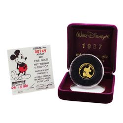 Rarities Mint 1987 Mickey's Magic Good Luck 1/4 oz Gold Round with Box & COA