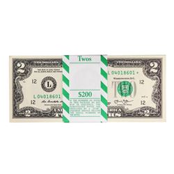 Pack of (100) Consecutive 2013 $2 Federal Reserve STAR Notes San Francisco