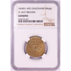 AH451-492 Ghaznavid Dinar A-1637 Ibrahim Gold Coin NGC Genuine