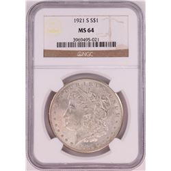 1921-S $1 Morgan Silver Dollar Coin NGC MS64
