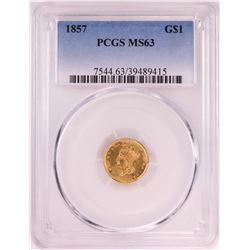 1857 $1 Indian Princess Head Gold Dollar Coin PCGS MS63