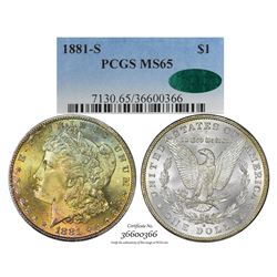1881-S $1 Morgan Silver Dollar Coin PCGS MS65 CAC Amazing Toning