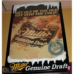 MILLER GENUINE DRAFT WALL MOUNTED SIGN. 20 X 30