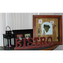 GROUP OF 4 DÉCOR ITEMS: INCLUDES BISTRO SIGN,