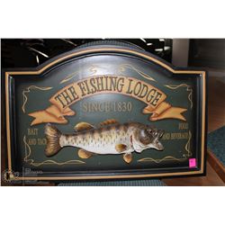 "THE FISHING LODGE" WOODEN DECORATIVE SIGN