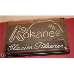 KOKANEE GLACIER PILSNER NEON SIGN, 26 X 15. BUYER