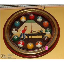 POOL BALLS WALL CLOCK, 17" DIAMETER