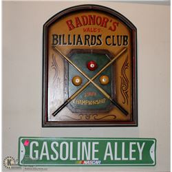 RADNOR'S BILLIARDS CLUB WOODEN DECORATIVE SIGN
