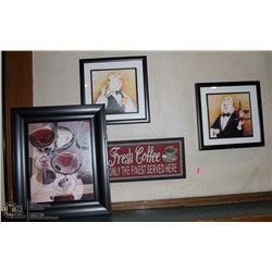 GROUP OF 4 ASSORTED WALL DÉCOR PICTURES