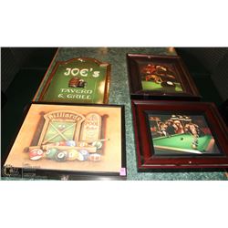 LOT OF 4 BILLIARDS THEMED PICTURES