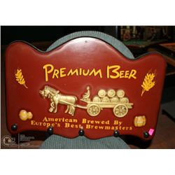 PREMIEM BEER WOODEN WALL HANGING WITH HOOKS