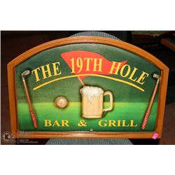THE 19TH HOLE BAR & GRILL WOODEN WALL HANGING
