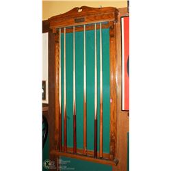 DUFFERIN WALL MOUNTED POOL CUE RACK WITH 6 CUES
