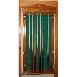 DUFFERIN WALL MOUNTED POOL CUE RACK WITH 7 CUES