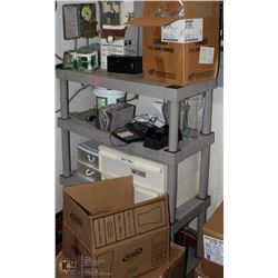 3 TIER SHELF WITH CONTENTS, INCLUDES NEW GLASSES,