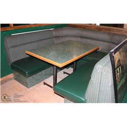 LOT OF 4 BOOTH SEATS INCLUDING TABLES. EACH BOOTH