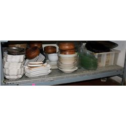 SHELF WITH ASSORTED SERVING DISHWARE