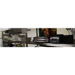 SHELF INCLUDING ASSORTED SERVING PLATES, MICROS