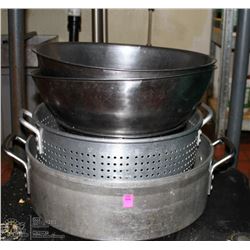 LOT OF POTS, STRAINERS AND BOWLS