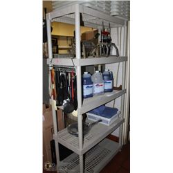 SHELF WITH CONTENTS INCL. RINSE AID, BUS PANS AND