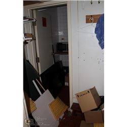STORAGE ROOM CONTENTS INCL. MICROWAVE, 2 TVS