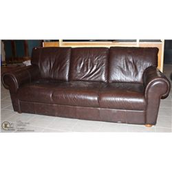 BROWN LEATHERETTE 3 SEATER SOFA 80"