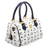 MCM Navy & White Vintage Visetos Coated Canvas Leather Boston Bag