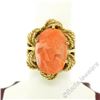 Vintage 14kt Yellow Gold Carved Coral Cameo Solitaire Ring