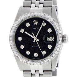 Rolex Mens Stainless Steel Black Diamond 36MM Oyster Perpetaul Datejust