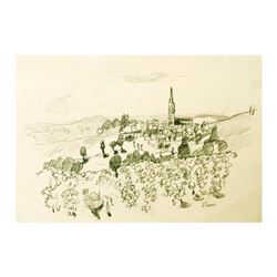 Wayne Ensrud "Fleurie in Beaujolais, France" Pencil Original Artwork; Hand Signe