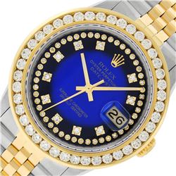 Rolex Mens 2 Tone Blue Vignette String VS 3 ctw Channel Set Diamond Datejust 36M